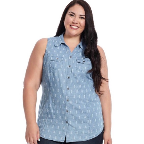Macys “Style & Co” Tops - 🚫SOLD🚫#MACYS PINEAPPLE DAZE DENIM-LOOK SHIRT
